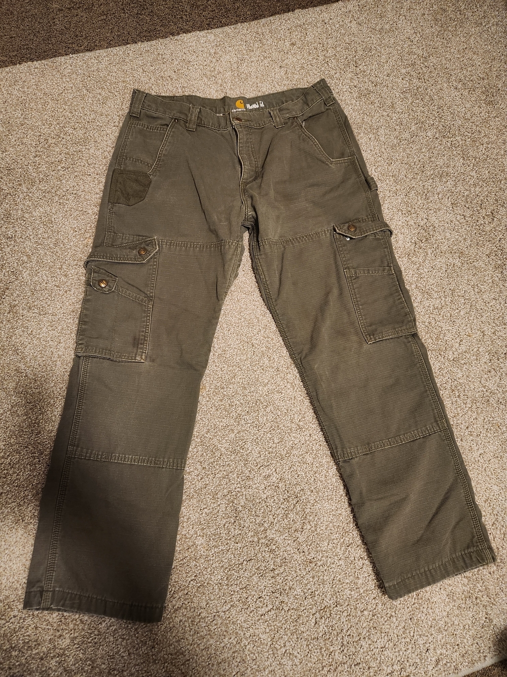Carhartt Olive Utility Cargo Pants with Multiple Pockets Flannel Lined 36x30